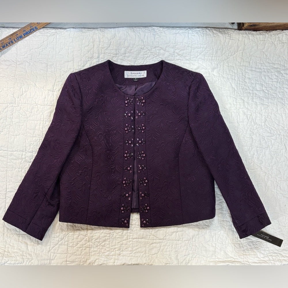 TAHARI Arthur Levine Evening Jacket Beaded purple  Women’s Size 8 NEW WITH TAG